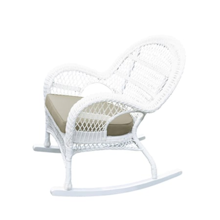 Jeco W00209-R-4-FS006-CS White Wicker Rocker Chair with Tan Cushion, 4PK W00209-R_4-FS006-CS